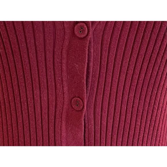 Lands' End Cotton Blend Burgundy V-Neck Ribbed Long Sleeve Cardigan Sweater, M - Picture 3 of 11